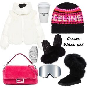 Celine Black, Pink & White Wool Hat